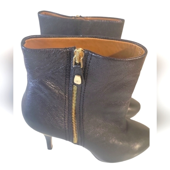 Zara Women's Black Leather Mid-Heel Side Zipper Goldtone Trim  Ankle Boots 38 - Picture 7 of 7